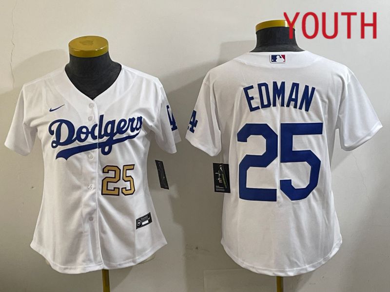 Youth Los Angeles Dodgers 25 Edman White Game 2024 Nike MLB Jersey style 11203
